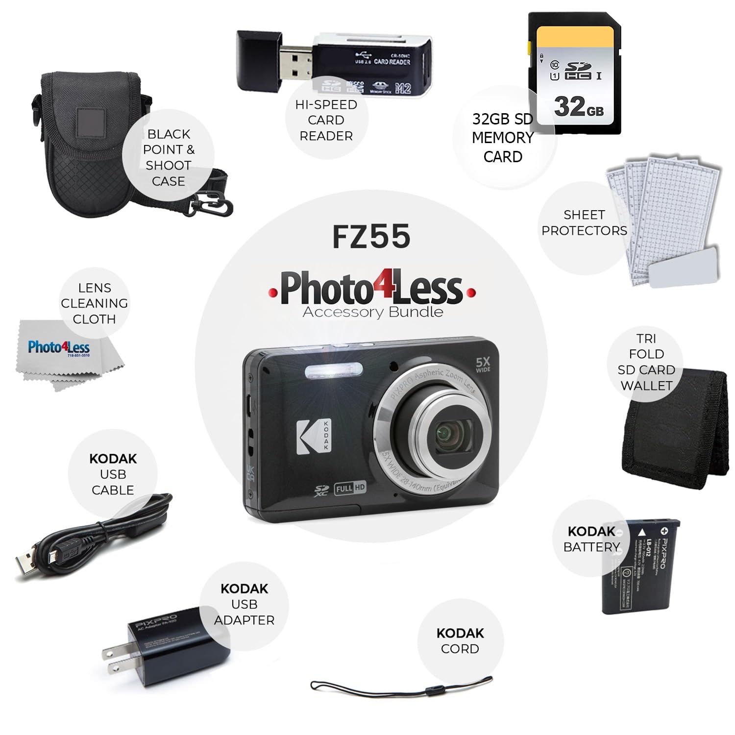 Kodak pixpro fz55 ブラック SDカード＆SDカードリーダー Amazon.com : Kodak Pixpro FZ55 Digital Camera (Black) Bundle