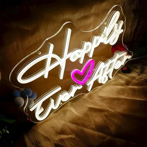 Miniatura 2 de Letrero de neón con corazón de Happily Ever After, alimentado por USB, para dormitorio, con texto en inglés "Happily Ever After", para boda, fiesta