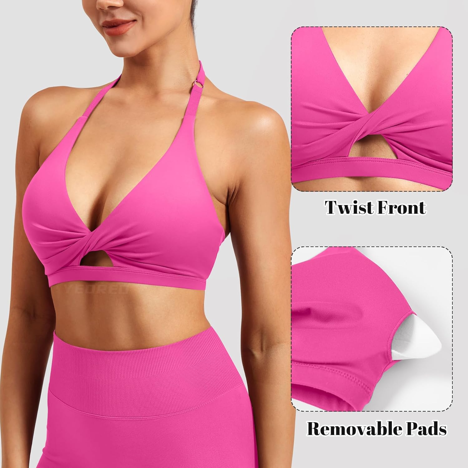 YEOREO Sports Bras for Women Open Back Workout Gym Bra Padded Medium Impact Yoga Tops with Ajustable Back Straps - Image 5