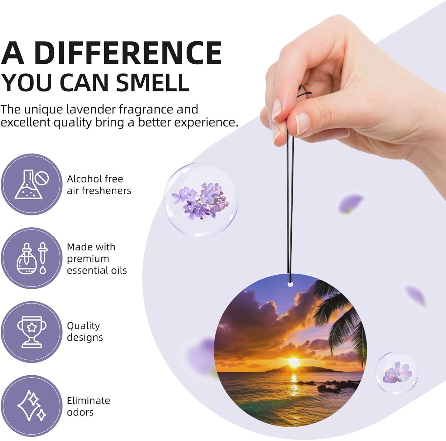 Car Air Freshener 24 PCS Tropical Hawaii Palm Tree Ocean Sea Sunset Hanging Car Air Fresheners Auto Interior Decor Card Freshener Strong Scented Card Lavender Cars Scents for Close Drawer Round Shape