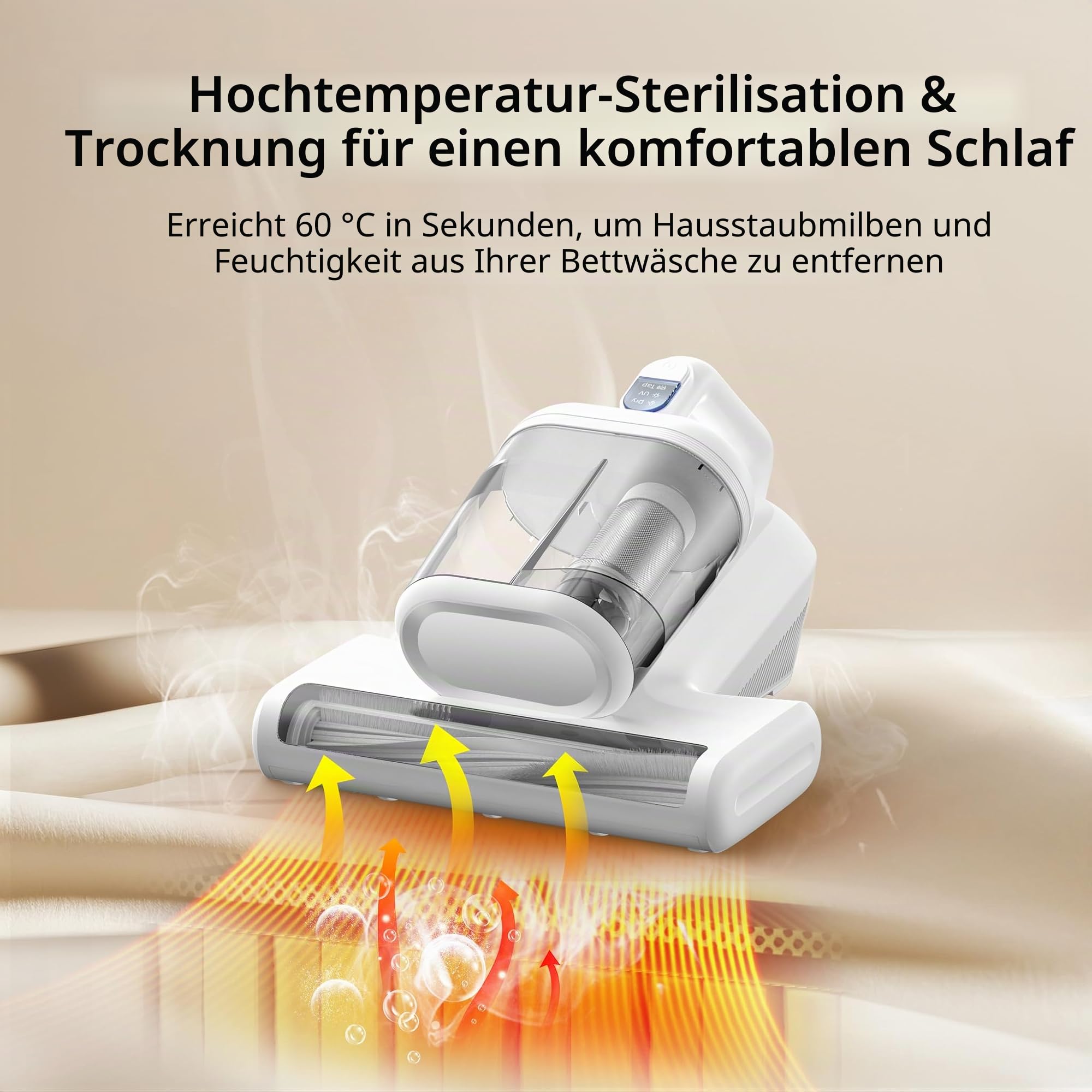 Milbensauger für Matratzen - 15KPa Milbenstaubsauger mit UV Licht 60℃ Heißluftfunktion HEPA-Filter Ultraschall Matratzensauger für Bett, Sofa, Allergiker