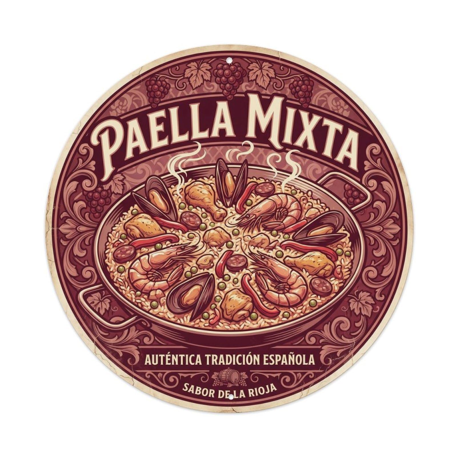 Spanish Mixed Paella Rice Cuisine Vintage Metal Tin Sign