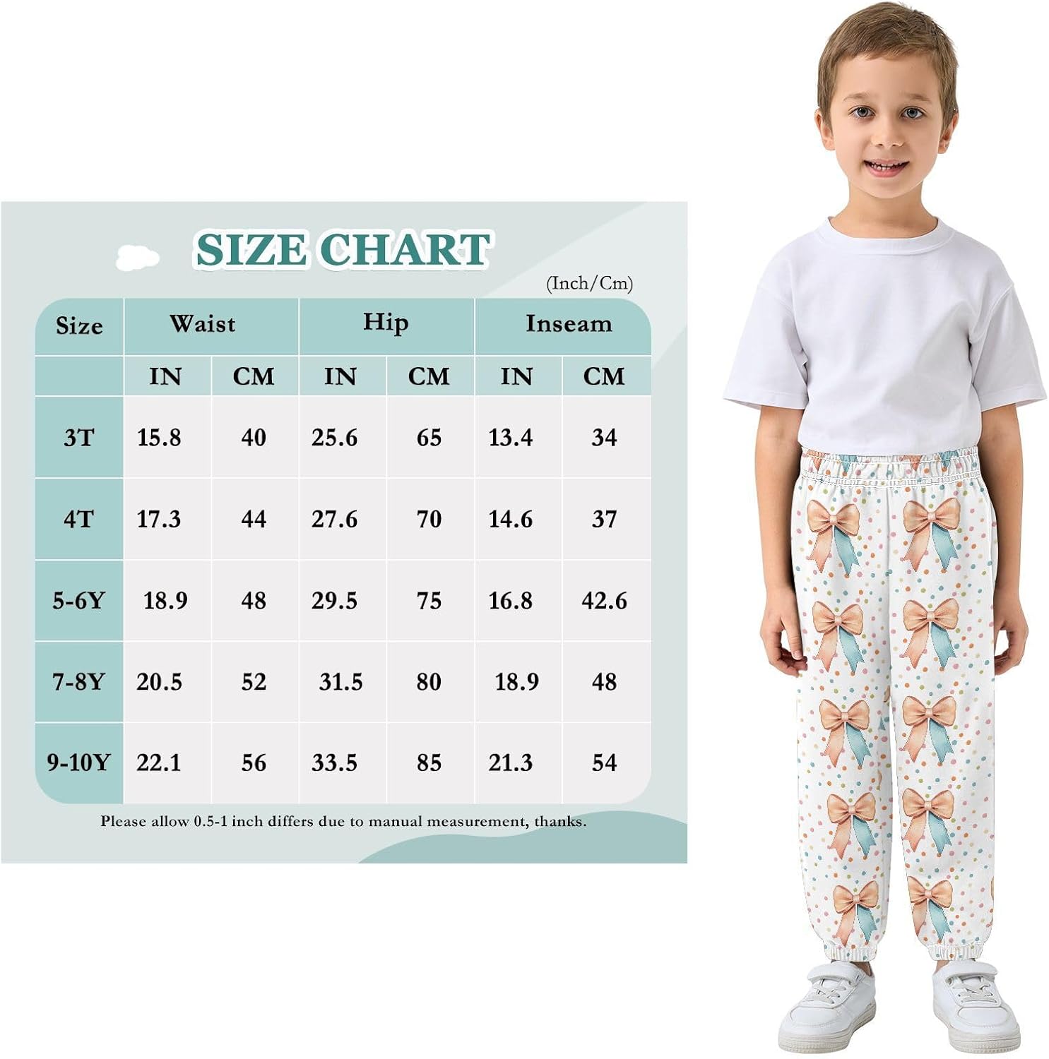 Boy Sweatpants Coquette Bow Colored Polka Dot Joggers Casual Athletic Pants Kids Elastic Waist Cuffed with Pockets