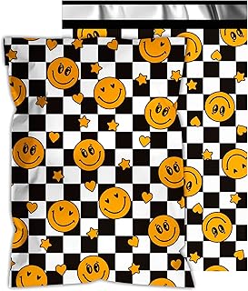Poly Mailers 12x15.5 Inch 50 Pcs - Smiles Checkerboard Printed Shipping Bags,Waterproof and Tear Resistant Mailing Envelopes, Self-Sealing Packaging Bags for Small Business