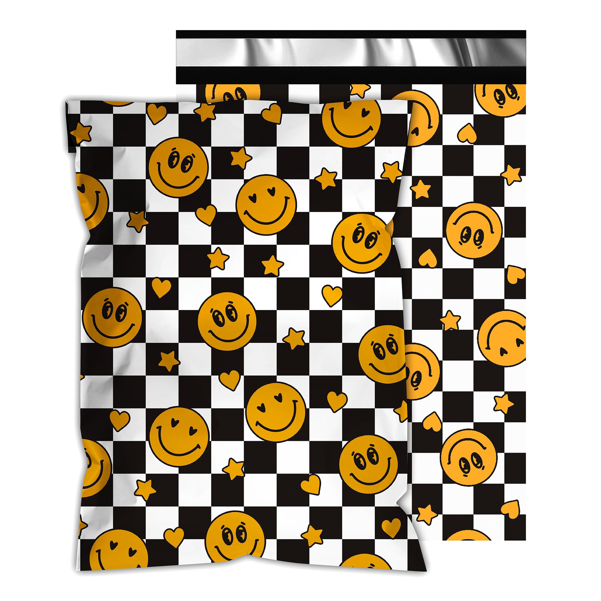 Poly Mailers 14.5x19 Inch 50 Pcs - Smiles Checkerboard Printed Shipping Bags, Waterproof and Tear Resistant Mailing Envelopes, Self-Sealing Packaging