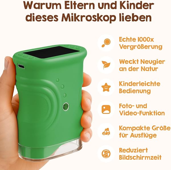 Edubini Digitales Mikroskop für Kinder [1000-fache Vergrößerung] - Tragbares Taschenmikroskop für Garten, Wald & Experimente - Kindermikroskop Spielzeug mit digitalem HD-Bildschirm [inkl Fotofunktion] - 4