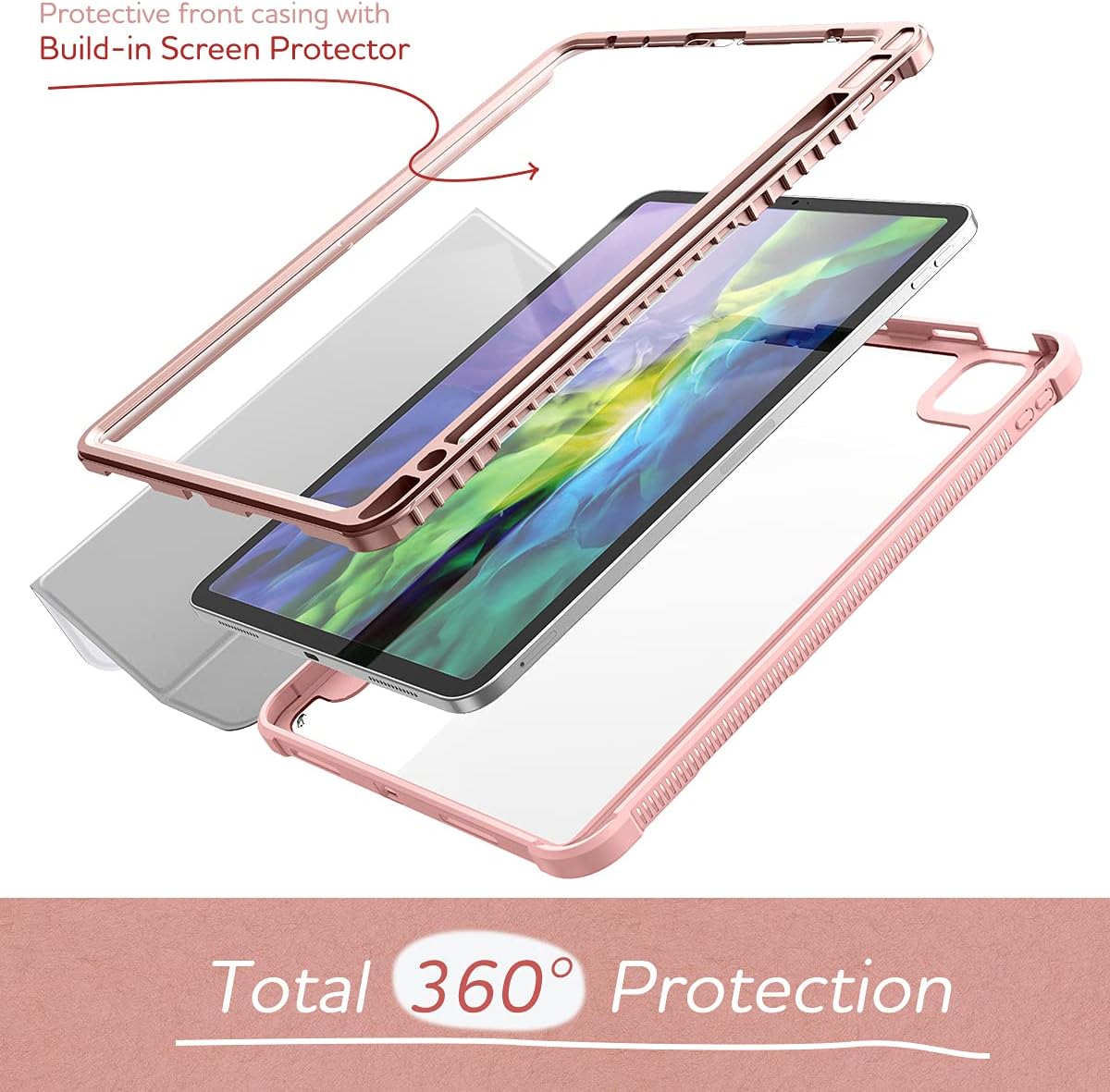 SURITCH Clear Case for iPad Air 5 Case 2022 / iPad Air 4 Case 2020 2018 (NOT for 2021), [Built in Screen Protector] [Pencil Holder] Full Body Protective Smart Cover with Transparent Back-Marble