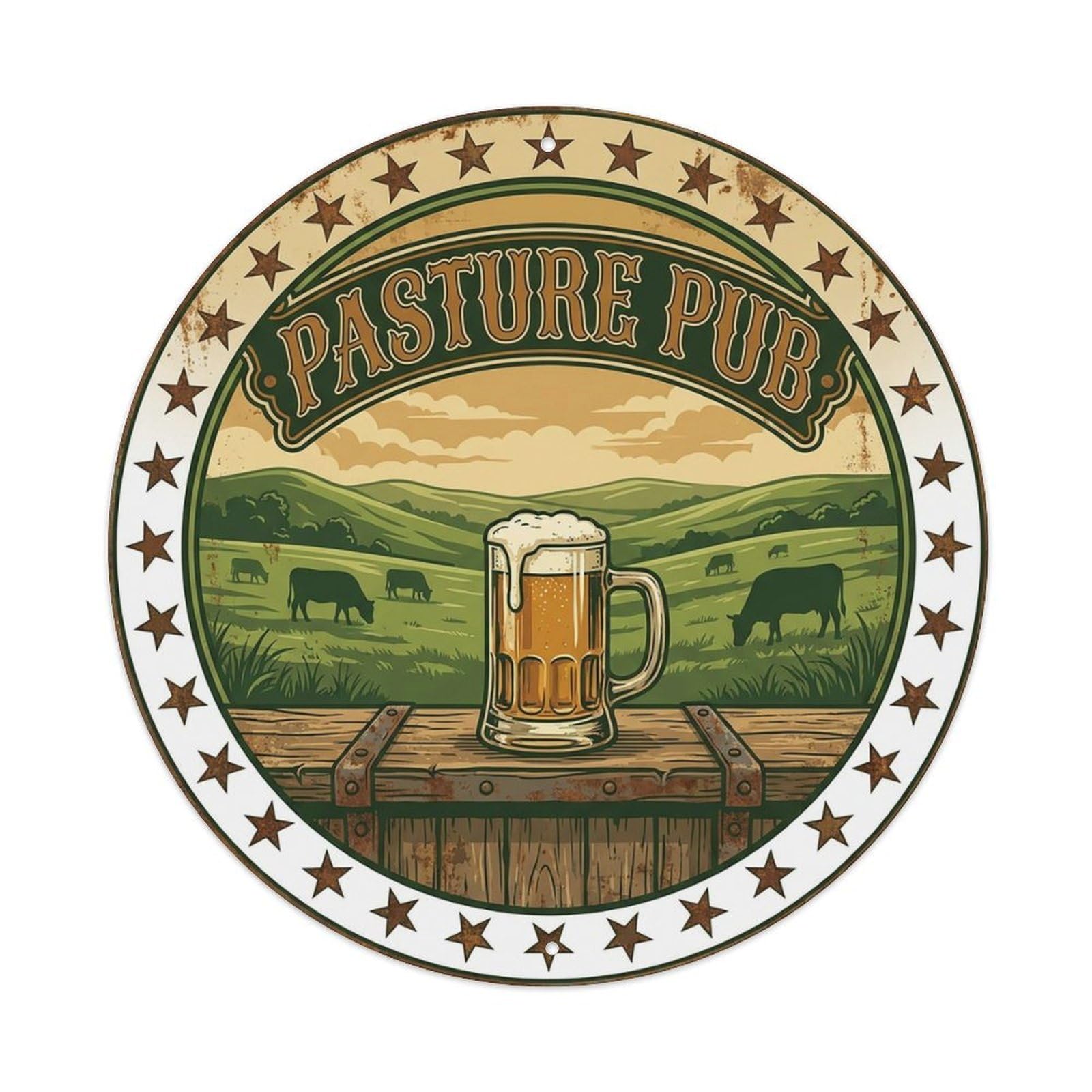 Vintage Beer Western Cowboy Pasture Pub Retro Bar for Pub Vintage Metal Tin Sign Plaque Wall Decor for Cafe, Club Bar, Office, Garden Metal Poster 8x8Inch