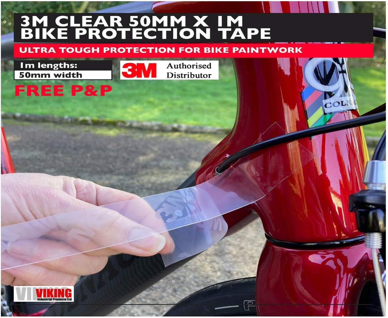StickyTapes Bike Protection Tape - 50mm x 1000mm roll of 8671HS Helicopter Tape - Strong Clear Protective Film - made by 3M