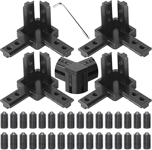 4 juegos de soporte de esquina de extremo de 3 vías 3030, conector sólido con tornillos M6x8mm para accesorios de extrusión de aluminio 3030, negro