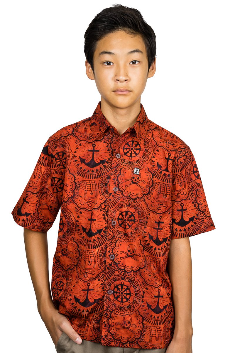 Artisan Outfitters Kids Carribean Pirates Batik Cotton Hawaiian Shirt