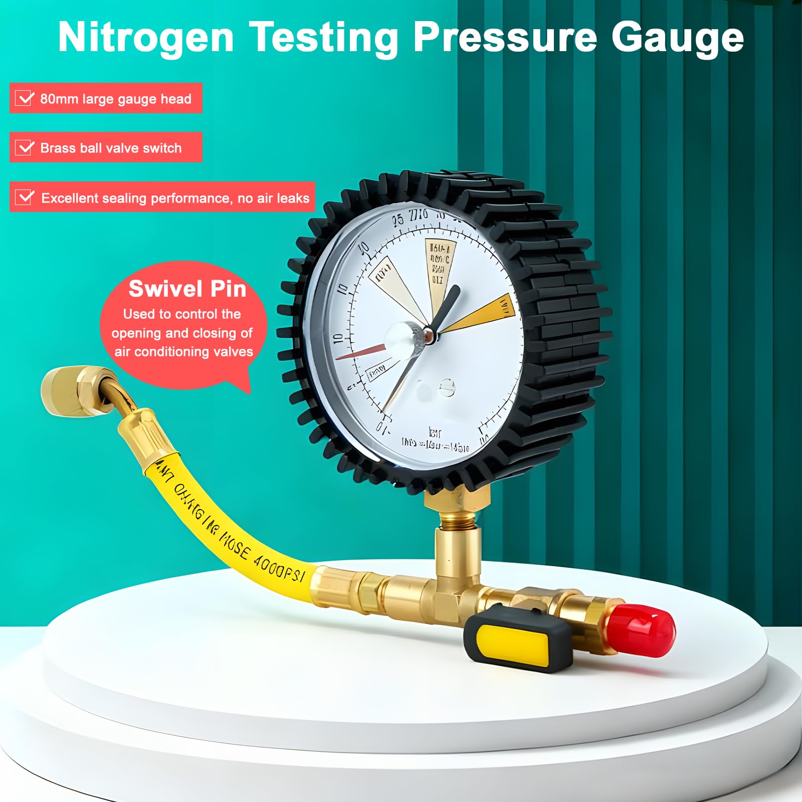Manometro Azoto, 0-60 Bar Manometro Gas Refrigerante R134a R22 R407C R410A, Strumento di Test della Pressione del Manometri for la Pressione dell'Azoto di Refrigerazione dell'Aria Condizionata