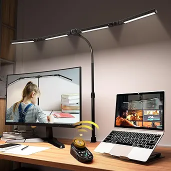 Adjustable LED Desk Lamp with Remote Control, Dimming & Color Temp, Flexible Neck, Clamp Base, 4 Lighting Modes