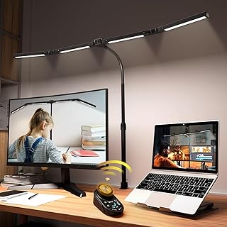 Adjustable LED Desk Lamp – Stepless Dimming & Color Temp Remote Control,...