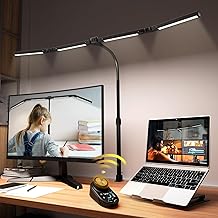 Adjustable LED Desk Lamp &ndash; Stepless Dimming &amp; Color Temp Remote Control, Eye-Caring 4 Large Bright Light Souce for Home Office, Flexible Neck, Clamp Base, 5 Lighting Modes for Reading, Computer, DIY