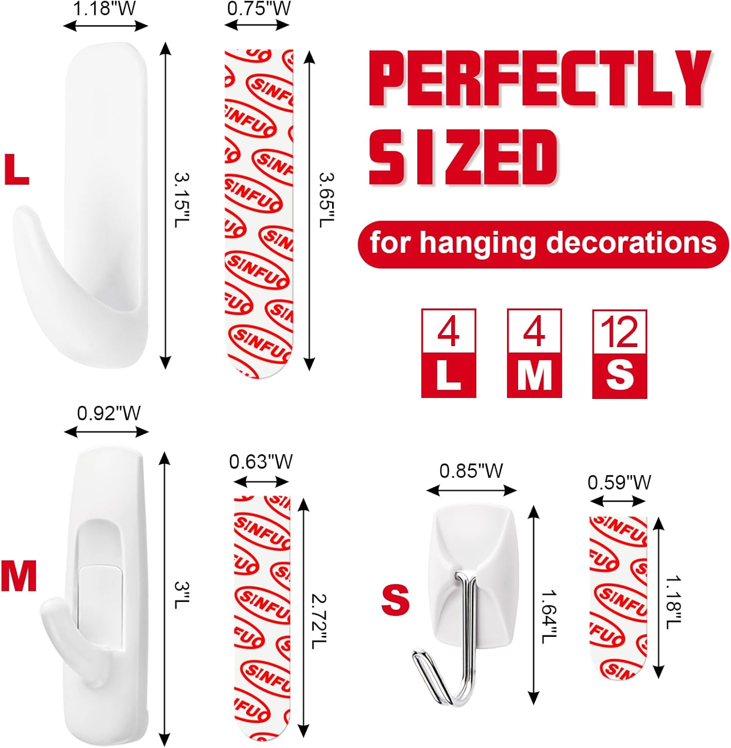 20 Hooks for Hanging Variety Pack,Adhesive Wall Hooks Heavy Duty with 20 Stirps,no Damage Large midium Small Sticky Utility Hooks for Outdoor、Tower、Keys