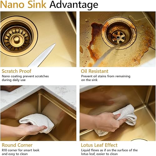 Miniatura 44 de PEPO - Fregadero de cocina de 21 x 18 pulgadas, fregadero de cocina pequeño de acero inoxidable de calibre 16, fregadero de cocina pequeño cuadrado