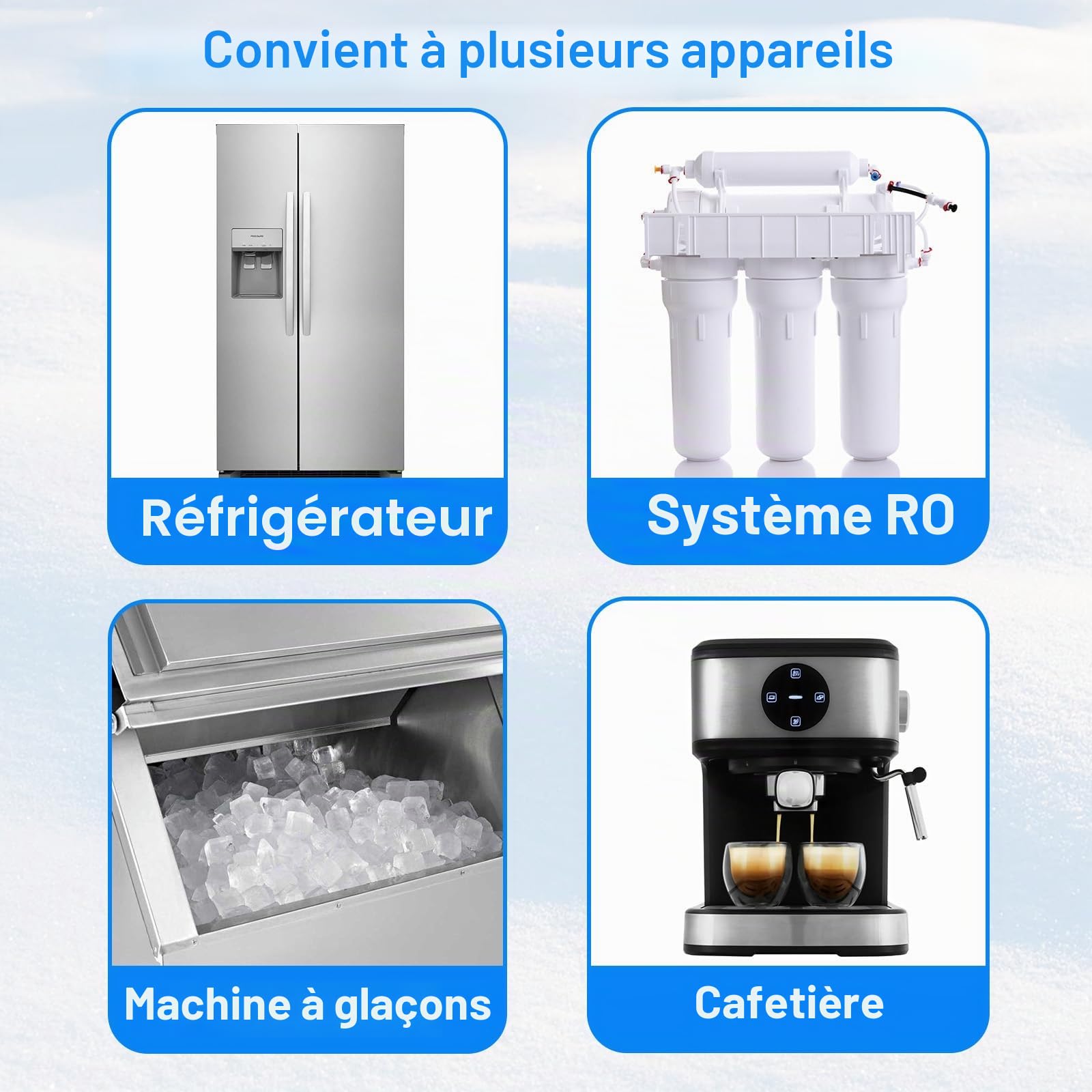 Filtre à eau en ligne pour machine à glaçons et réfrigérateur, filtre à eau de 1/4" à connexion poussée idéal pour machine à glaçons et post-carbone de système RO (osmose inverse)