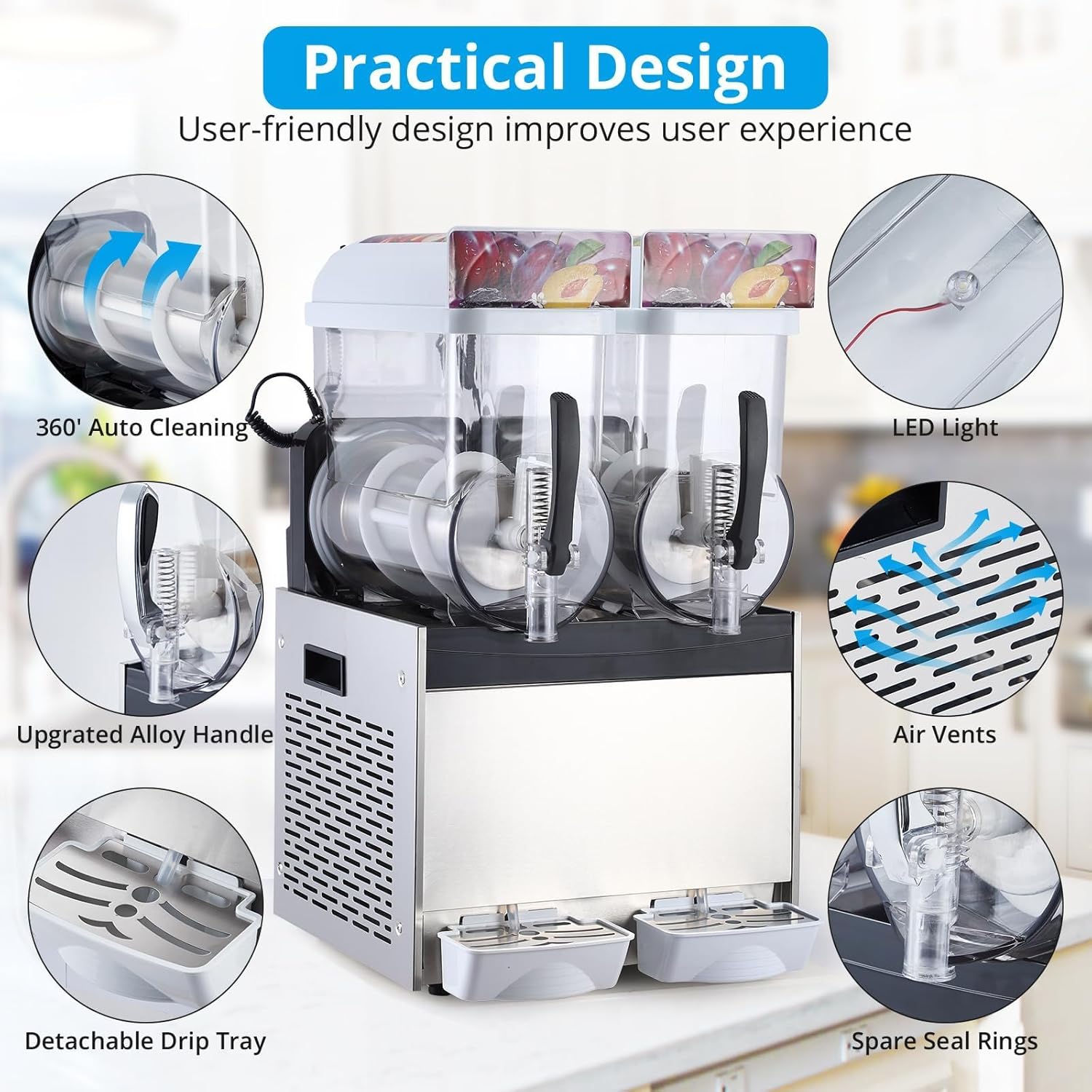 Commercial Slushy Machine Frozen Drink Machine, Double Tank 15l 700w Stainless Steel, Margarita Wine Slush Smoothies Maker for Restaurant Bar Party
