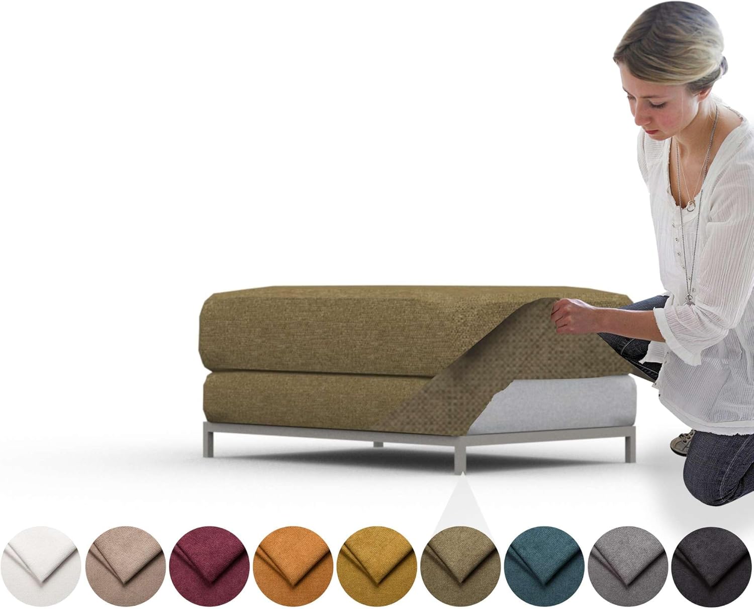 comfortly Cover for Kramfors Footstool, Replacement Slipcover, Heavy Duty 1 pcs Cover, Soft Durable Washable Fabric, Easy to Clean & Replace (Crown - Ivory)