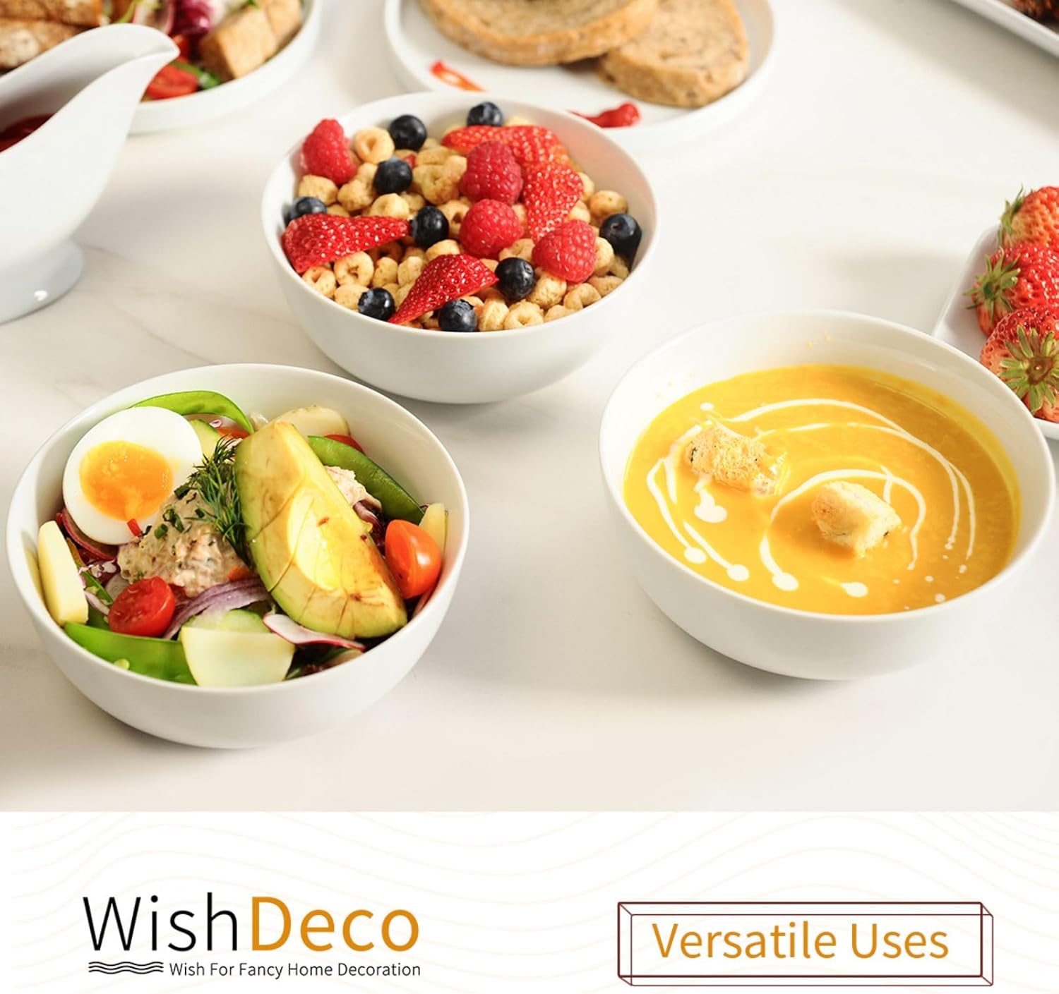Plates and Bowls Set for 4 — White Porcelain Dinner Plates 10.5 Inch & Cereal Bowls 20 oz, 8-Piece Dinnerware Essentials, Microwave Dishwasher Safe