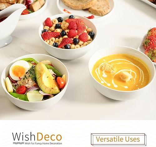 Miniatura 4 de WishDeco Juego de 4 cuencos de cerámica blancos para sopa pasta desayuno fideos arroz postre helado lavavajillas microondas y horno 20 onzas
