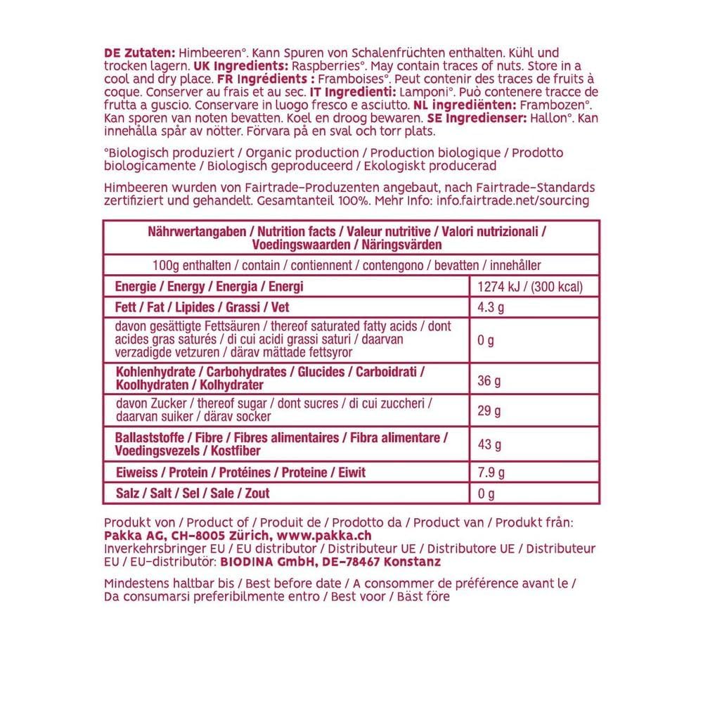 PAKKA - Bio Fairtrade Himbeeren Pulver, Himbeerpulver, sonnengetrocknet, ungeölt, ohne Schwefelzusatz und ungesüßt, aus Wildsammlung, direkt von Kleinbauern aus Samarkand in Usbekistan, vegan 750g