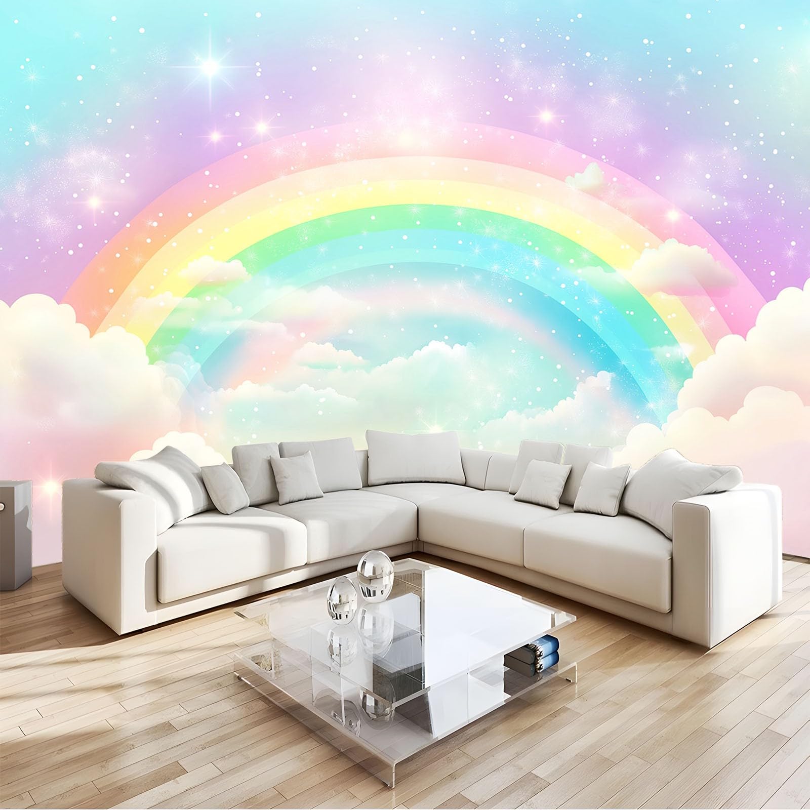 Generico Fotomurale 3D Carta Da Parati Stelle Delle Nuvole Arcobaleno 500x280 cm Carta Da Parati Camera Letto Moderna Fotomurali Murales Poster Gigante Moda Decorazione Da Muro