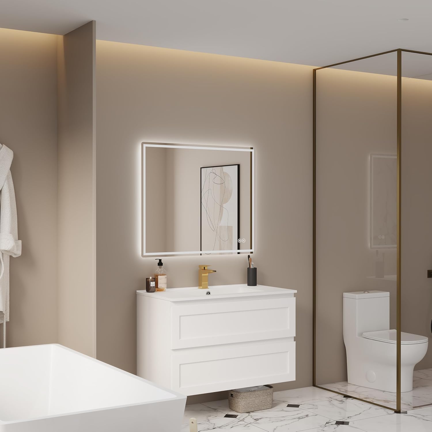 36''x30'' LED Bathroom Vanity Mirror, Wall Mounted, Anti-Fog, Backlit and Front Lighted, Frameless
