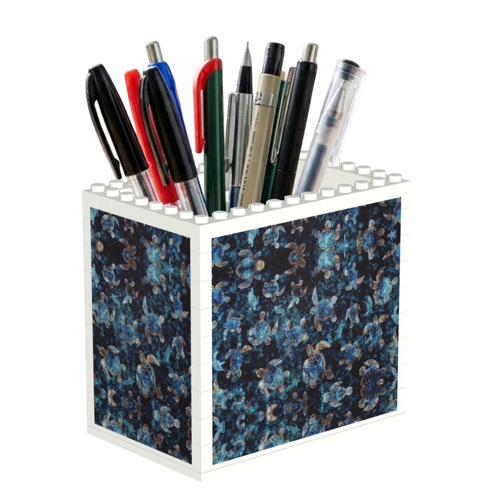 SATUSA Sea Turtle Print Building Block Texture Pen Holder - Pencil Holder For Desk Pen Organizer,Aesthetic Desk Accessories For Women(1pcs)