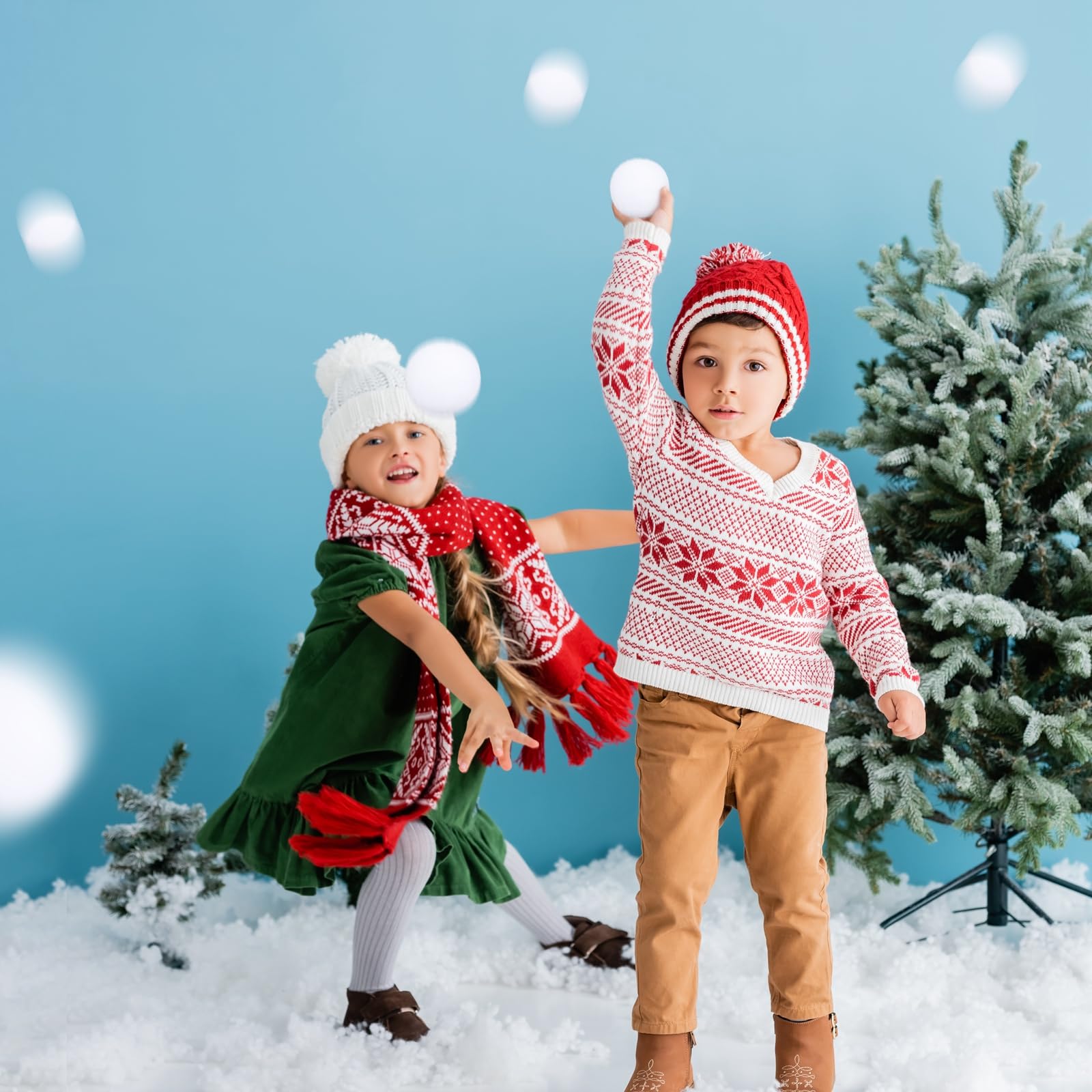 ELCOHO 100 Pieces 2.8 Inch Fake Snow Toy Ball Set with Bucket for Storage Kids Snow Fight Ball Realistic White Plush Snow Toss Ball for Kids Toss Game Winter Snow Fight Indoor Outdoor Xmas Decor