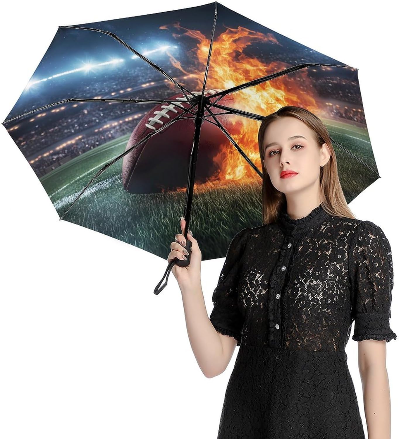Football Fire Windproof Travel Umbrella Compact Portable Automatic Umbrella for Sun Rain