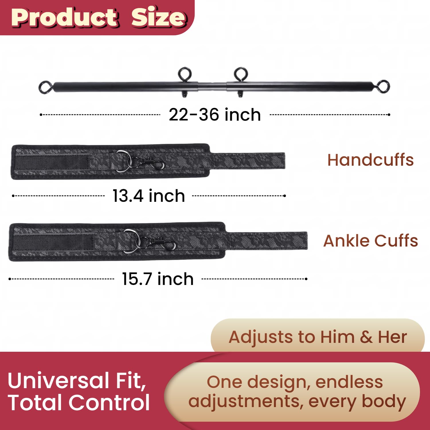 Spreader Bar Sex Toys BDSM Bondage Restraints with Handcuffs Ankle Cuffs for Couples Adults SM Games Adjustable 22-36 Inch: Black