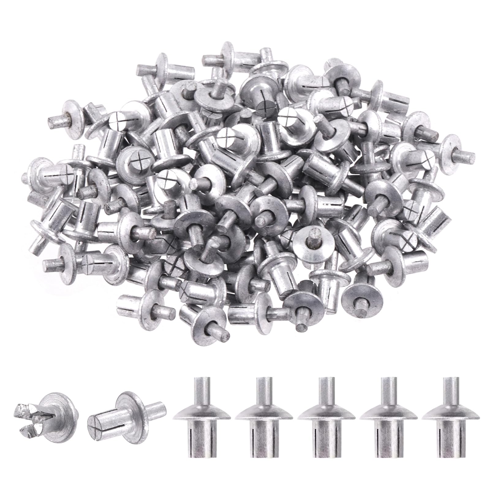 Rustark 100Pcs M5x7mm Aluminum Core Rivets with Round Head, Hammer Drive Aluminum Rivets Knock Type Expansion Half Round Head Core Rivets for Mechanical Electronic Equipment