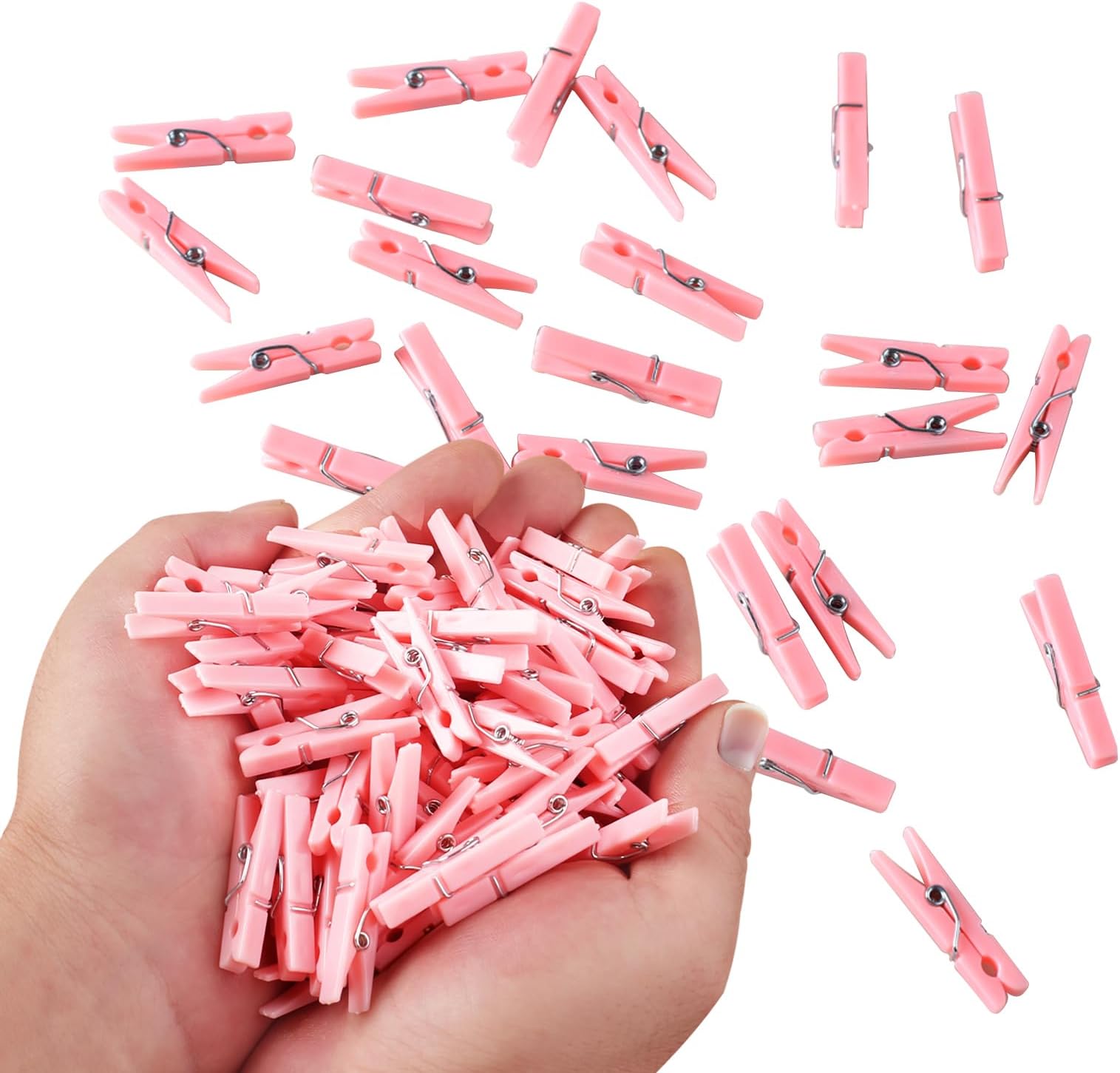 100PCS Pink Plastic Clothes Pins for Girl Baby Shower Games, DIY Crafts, Photos - 1.35 Inch Small Mini Pins, Tiny Clips for Laundry & Picture Displays Gender Reveal Party Decorations