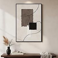 Cuspin Framed Minimalist Abstract Wall Art 24x36 Canvas Print - Neutral Beige Brown Black Modern Decor for Living Room Bedroom