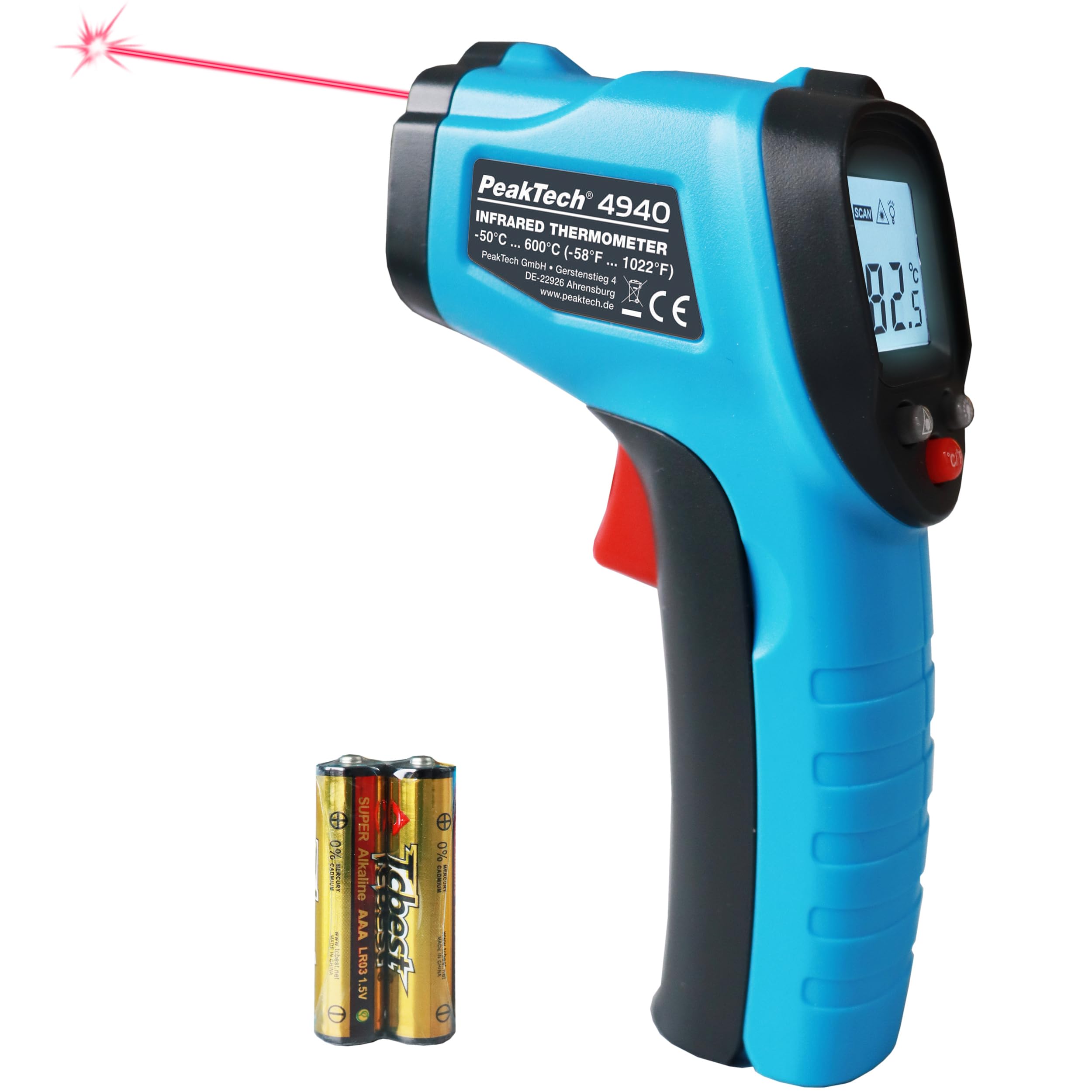 PeakTech 4940 Termómetro infrarrojos láser -50°C 600°C relación 12:1 medición rápida temperatura superficial 0,5s