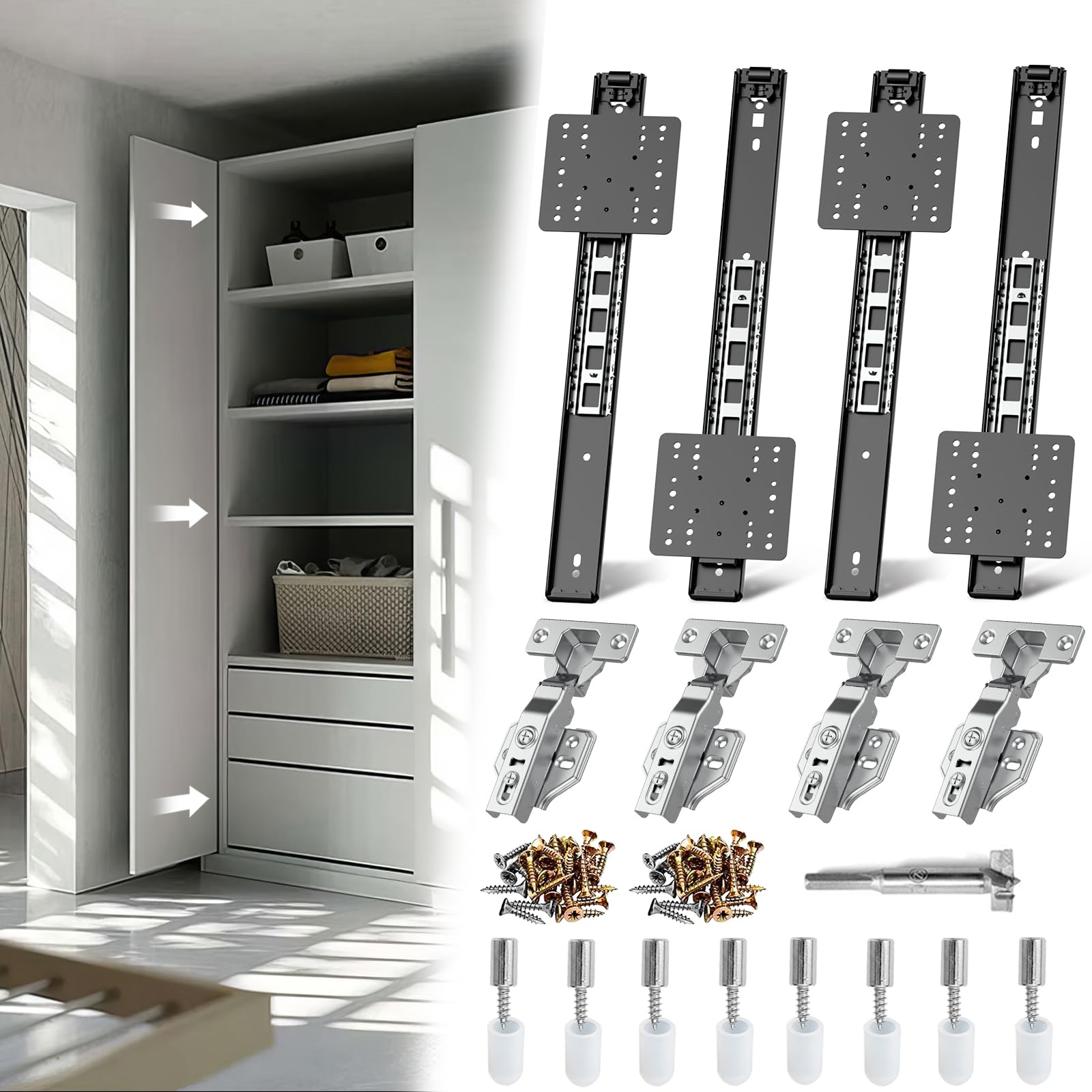 Pocket Door Slide Kit, Cabinet Door Hardware for Insert Doors
