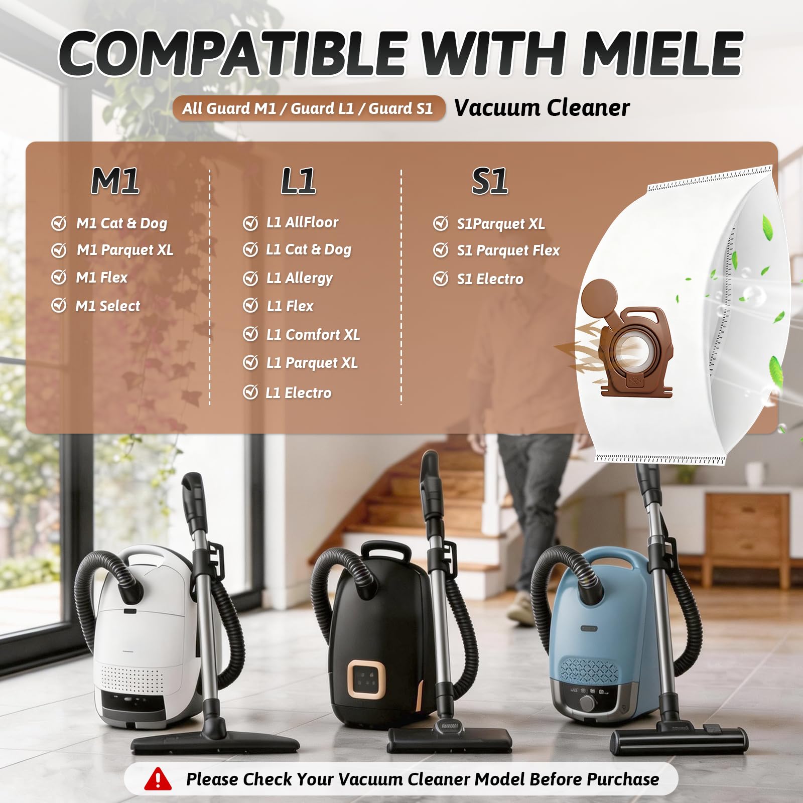 Confezione da 12 Sacchetti Aspirapolvere Compatibili con Miele Guard S1/L1/M1, Sacchetti per Aspirapolvere ad Alta Capacità, Filtrazione Multistrato, Ricambio per Serie Guard
