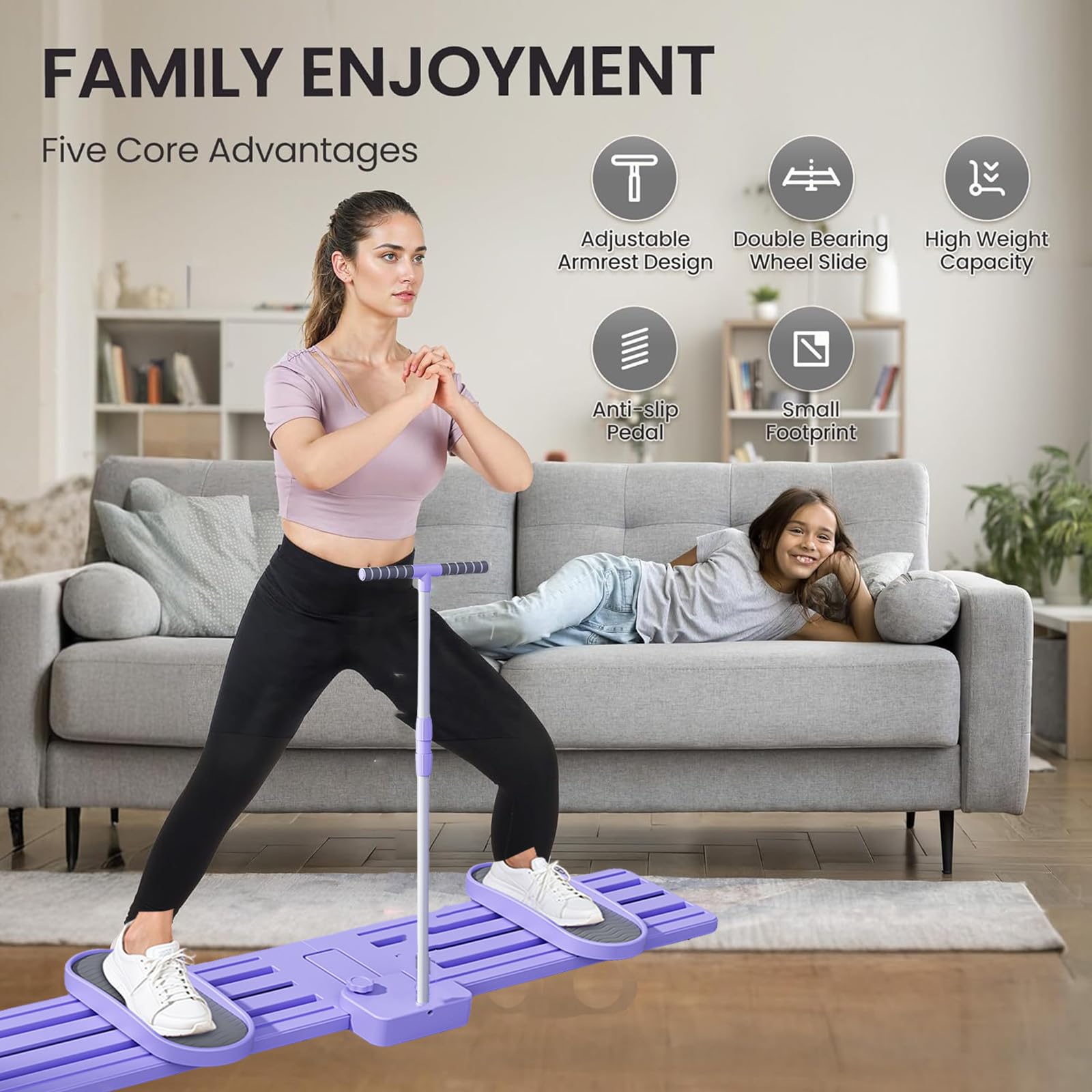 Macchina da sci simulata con pedale antiscivolo e braccioli regolabili per gambe, pavimento pelvico, allenamento muscolare, tonificazione delle gambe, macchina per gambe cardio per palestra