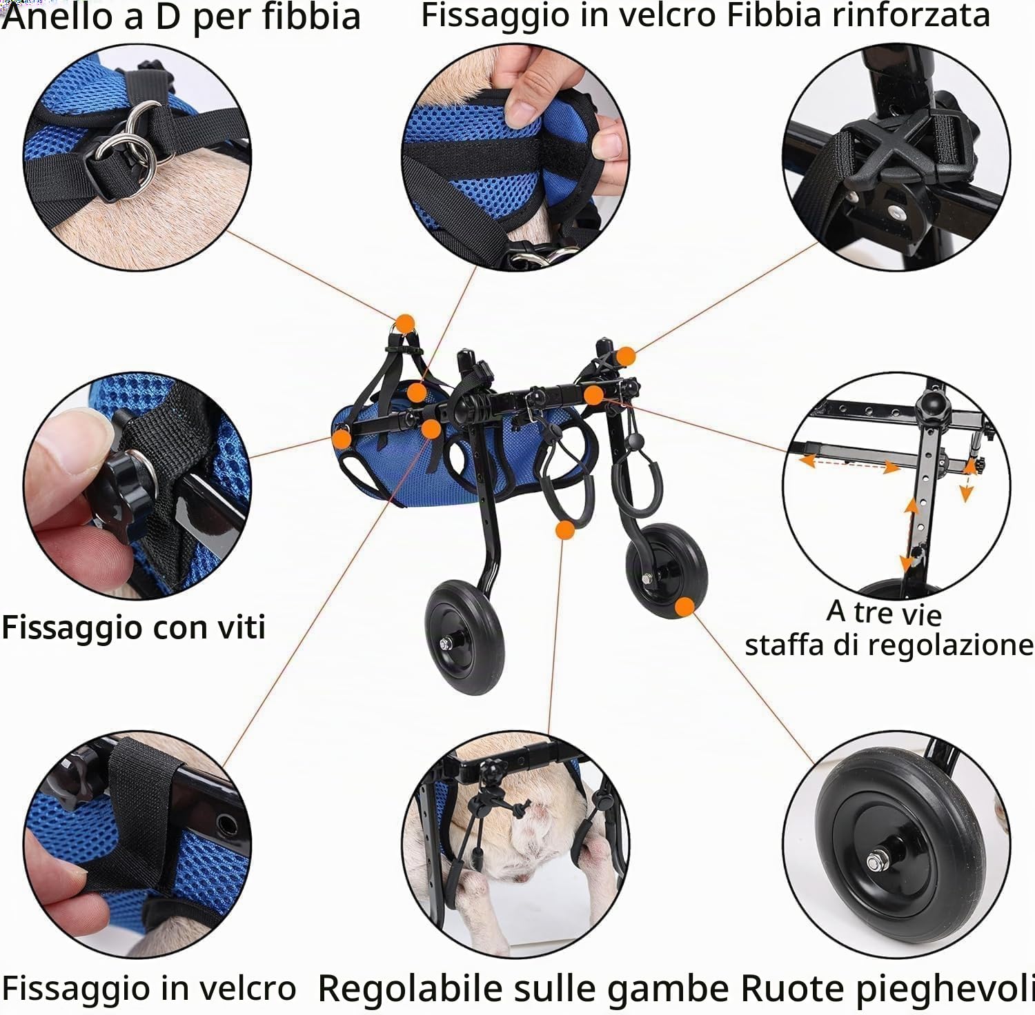Sedia a rotelle per cani, cane disabile, carrello di assistenza per cani disabili, carrello per cani, leggero, taglia regolabile, adatto per cani di piccola e media taglia (modello) (blu-S)