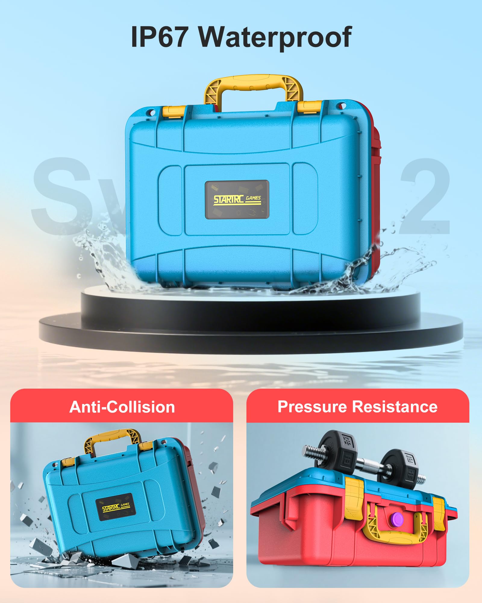 Hartschalen Tasche für Nintendo Switch 2, Professional Deluxe IP67 wasserdicht, weich gefütterte Hartschalen Tragetasche für Nintendo Switch 2 Console Pro Controller und Zubehör (Blau & Orange)