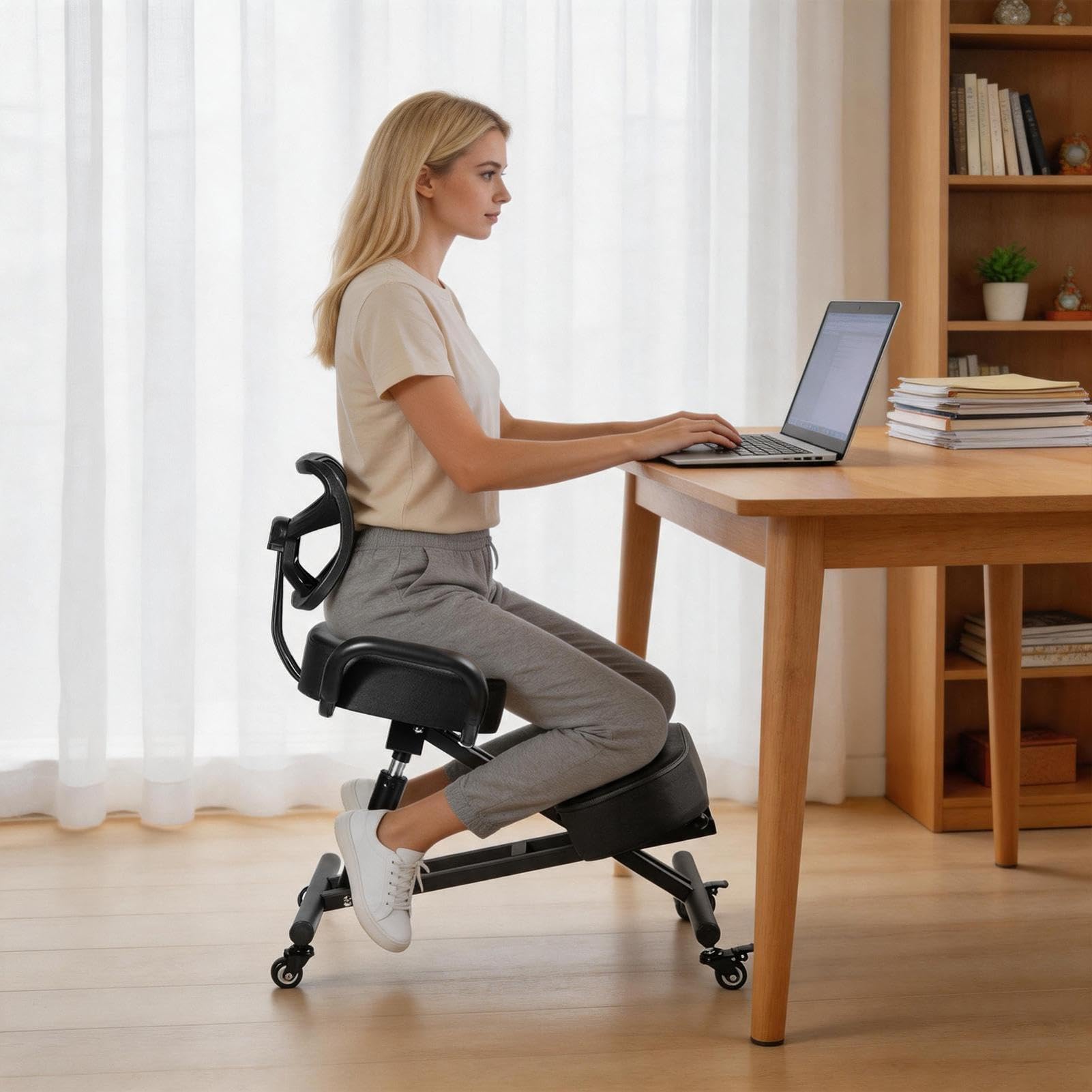 Genérico Silla ergonómica de Rodillas con Respaldo, Taburete Ajustable | para el hogar y la Oficina con Asiento Inclinado para una Mejor Postura, Cojines Gruesos y cómodos