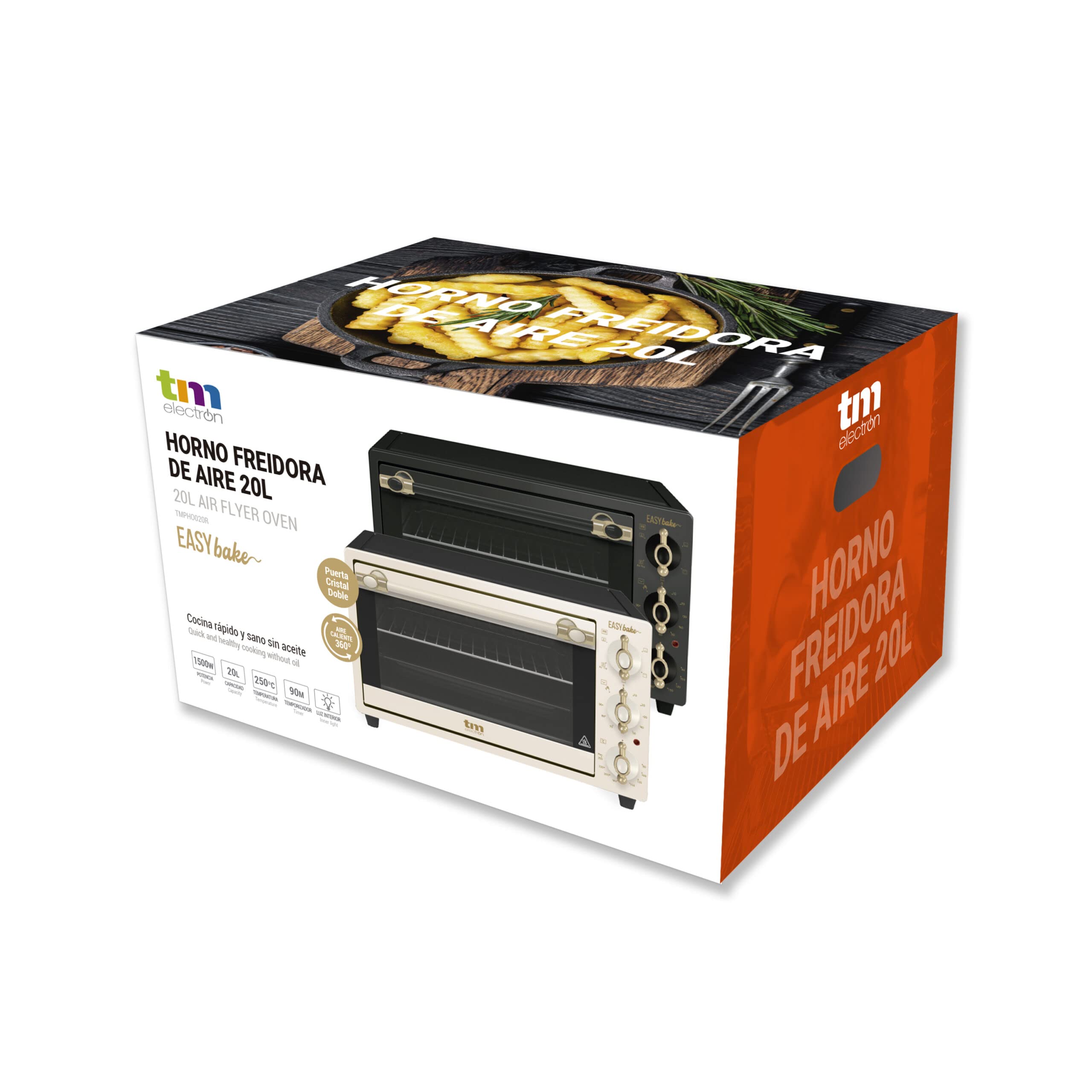 TM Electron EASYBAKE TMPHO020REB minihorno diseño retro con función de freidora sin aceite, 20litros, temperatura regulable 80ºC a 250ºC, 5 funciones, incluye 4 accesorios.