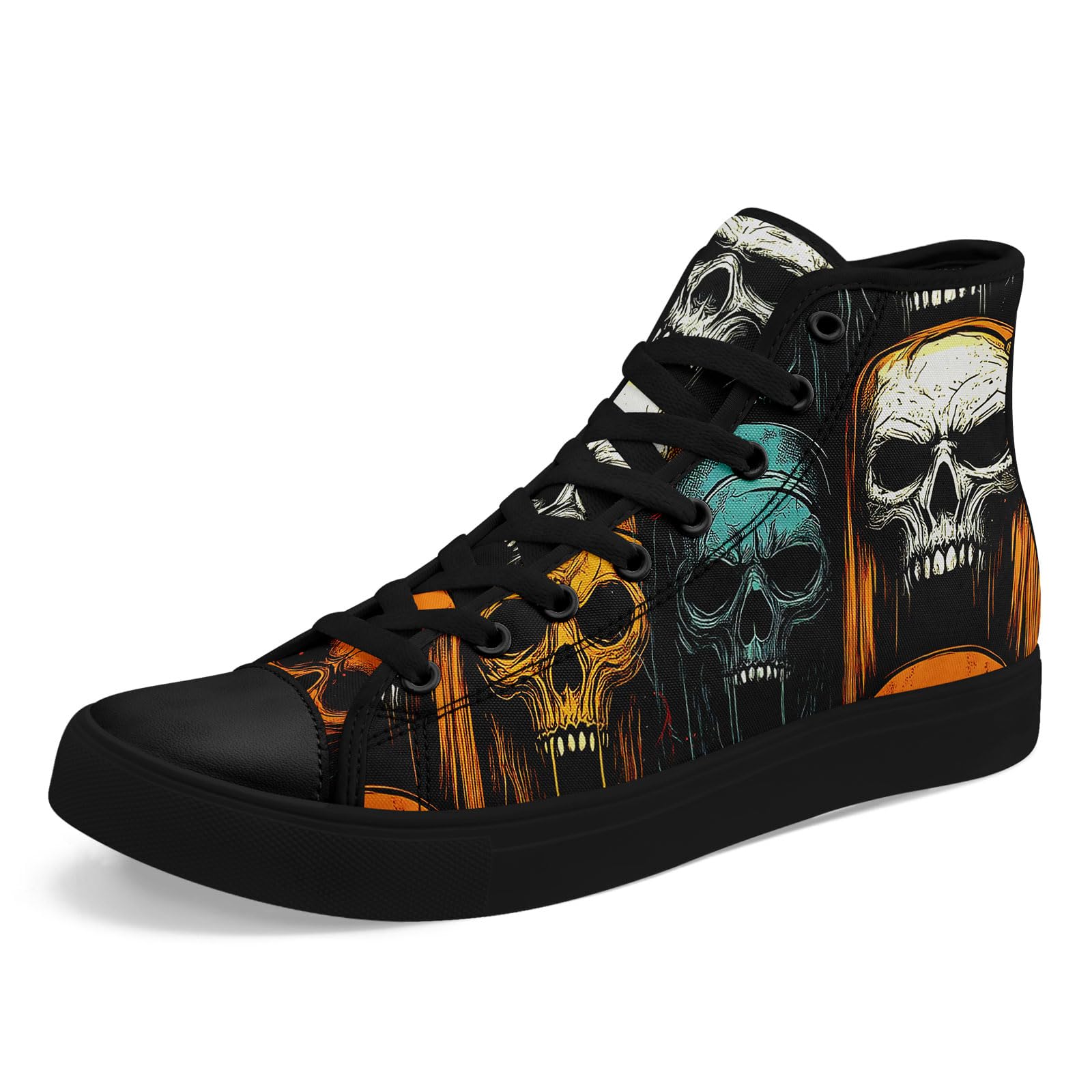 coolcustomize Mens High Top Sneakers Lace-Up Gothic Designed Casual Steet Canvas Shoes for Women Red and Black Skull Shoes