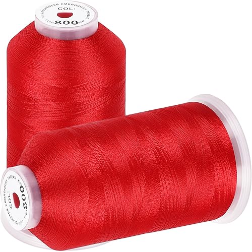 New brothread - 2 Huge Spools 5000M Each Polyester Embroidery Machine Thread 40WT for Commercial and Domestic Machines - Red