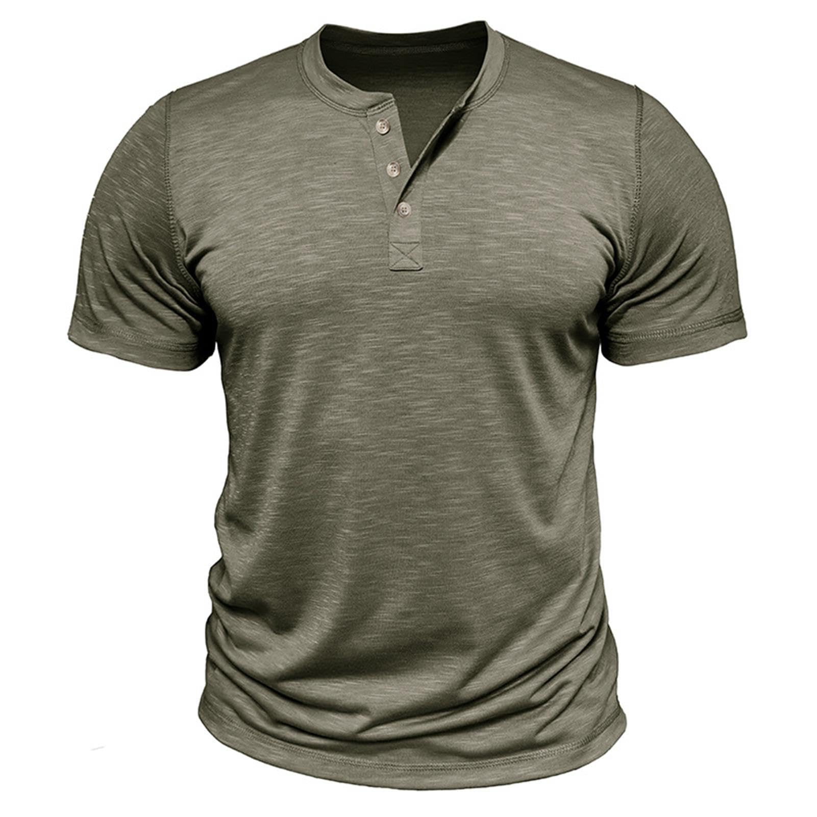 hixswnu Mens Henley Kurzarm T-Shirt Casual Slim-fit Front Placket Basic Rundhals Pullover Shirt Tops