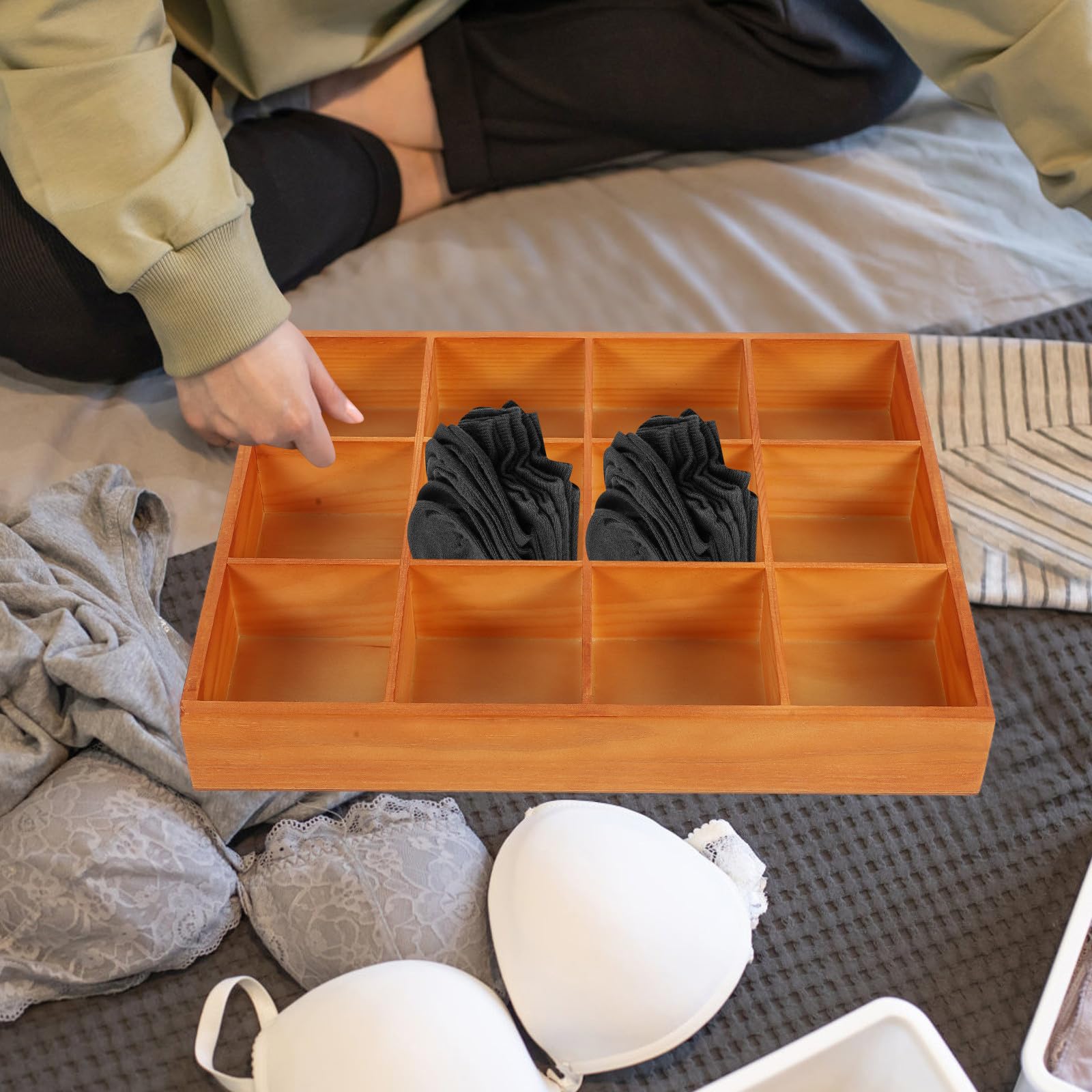 INOOMP Organizer per Cassetti per Vestiti Scomparti Multipli, Scatola Porta Calzini e Biancheria, Contenitore Portaoggetti a Cassetto per Armadio e Mobili da Cucina, Organizer per