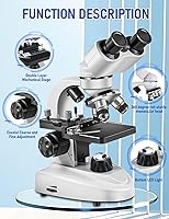Vista 6 de Microscopio compuesto binocular 40X-2000X, microscopio profesional de grado de investigación con platinas mecánicas duales y perillas coaxiales