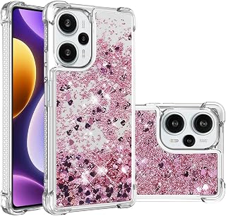 QIWEIQING Compatible con Xiaomi Poco F5 5G Glitter Funda, Niñas Glitter Funda Móvil Carcasa Ligeramente Líquida Transparente Back Cover Antideslizante Silicona Carcasa para Redmi Note 12 Turbo.Rose